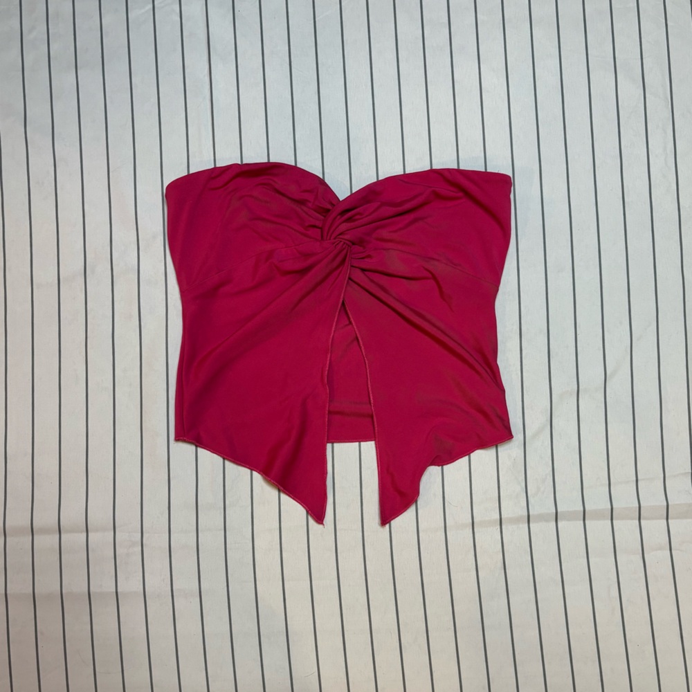 Pink Strapless Tube Top with Fly Away Slit in Front